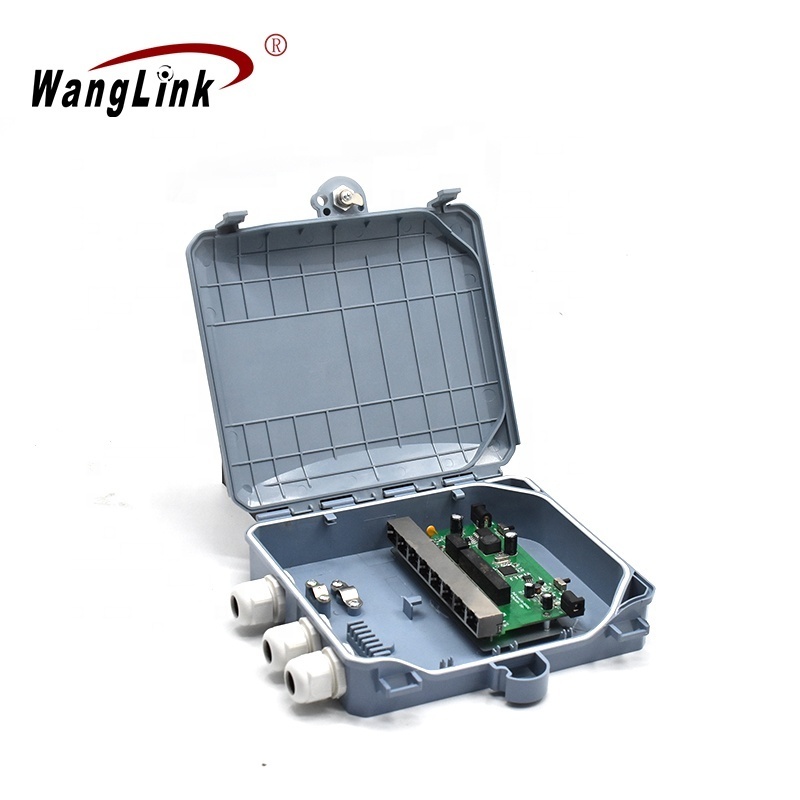 Wanglink FTTH Outdoor POE in&POE Out 15V-48V 10/100Mbps Reverse POE Switch 8 Port RPOE with IP68 Waterproof Case