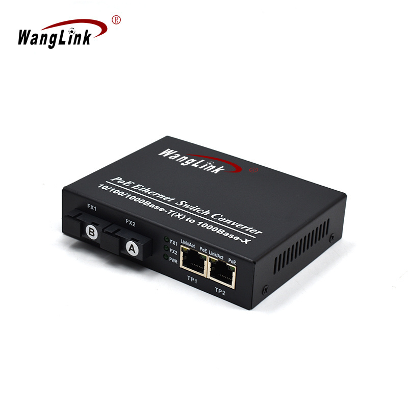 Wanglink Gigabit 2 Port PoE Switch with 2 SC SFP Slot Fiber Media Converter For IP Camera CCTV