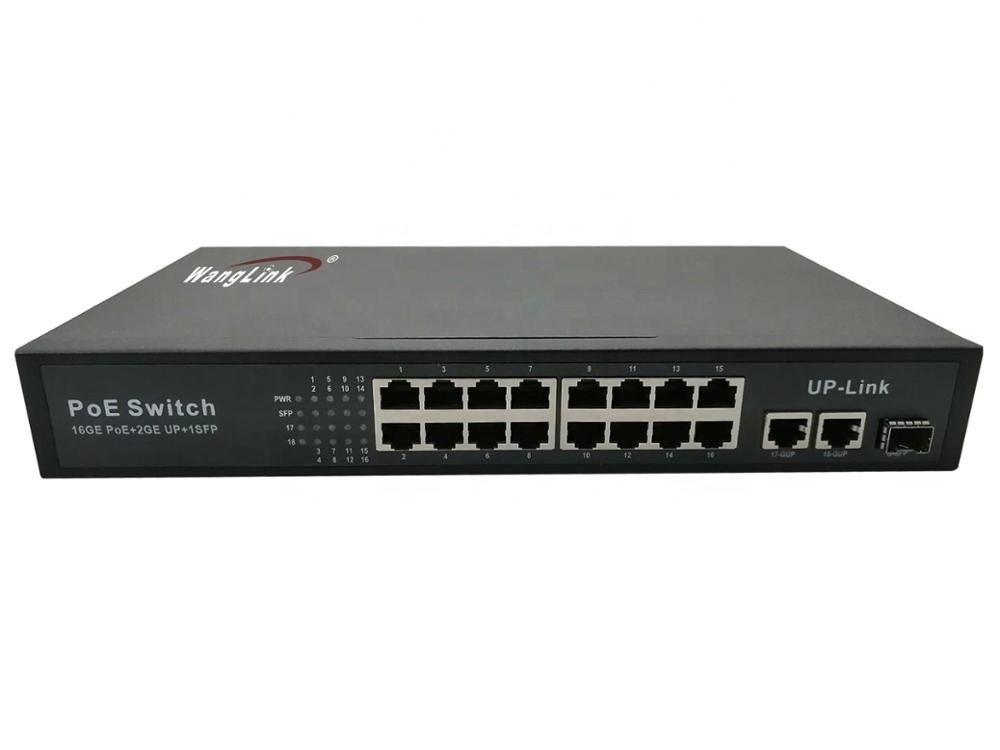 Wanglink OEM/ODM 4 8 16 24 Port CCTV 10/100/1000M PoE Switch for Hikvision IP Camera IEEE802.3af/at