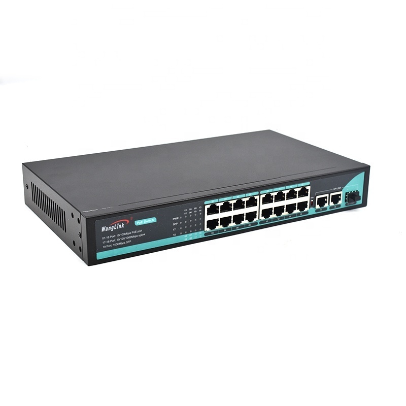 Wanglink OEM/ODM PoE switch 16 port Network 48V 16 port POE Switch for Hikviision Dahua IP Cameras