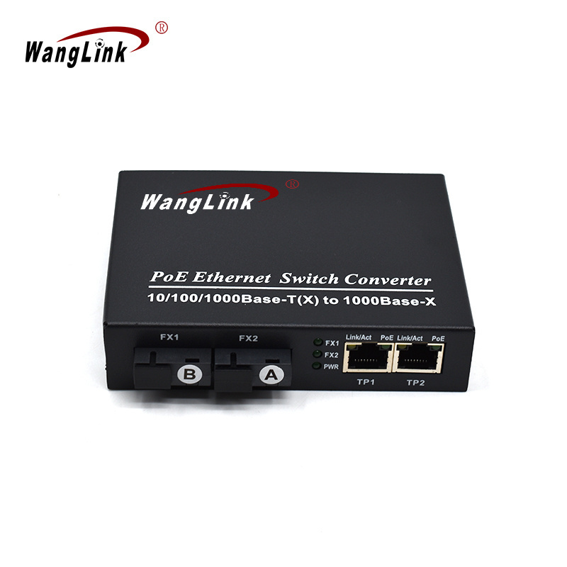 Wanglink Gigabit 2 Port PoE Switch with 2 SC SFP Slot Fiber Media Converter For IP Camera CCTV