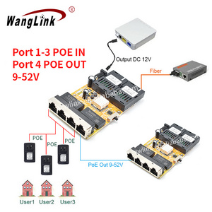 Wanglink PCB Switch Poe Reverso Gigabit 4 Port Reverse Poe Switch + 2 SC Fiber Port 20KM Passive POE PCB Board For FTTH FTTB