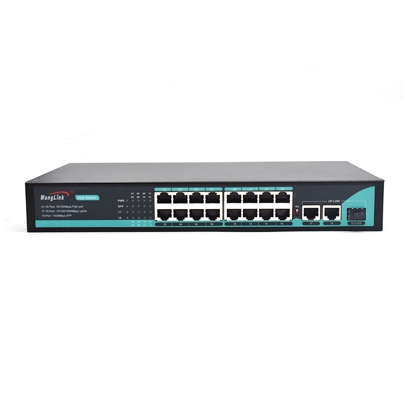 Wanglink OEM/ODM PoE switch 16 port Network 48V 16 port POE Switch for Hikviision Dahua IP Cameras