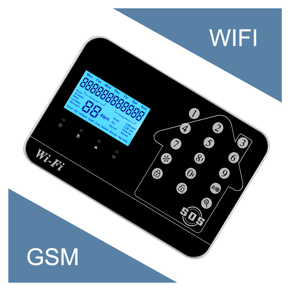 Factory supply GSM WIFI Tuya smart home security alarm system with big LCD screen show and 110dB siren 99CST