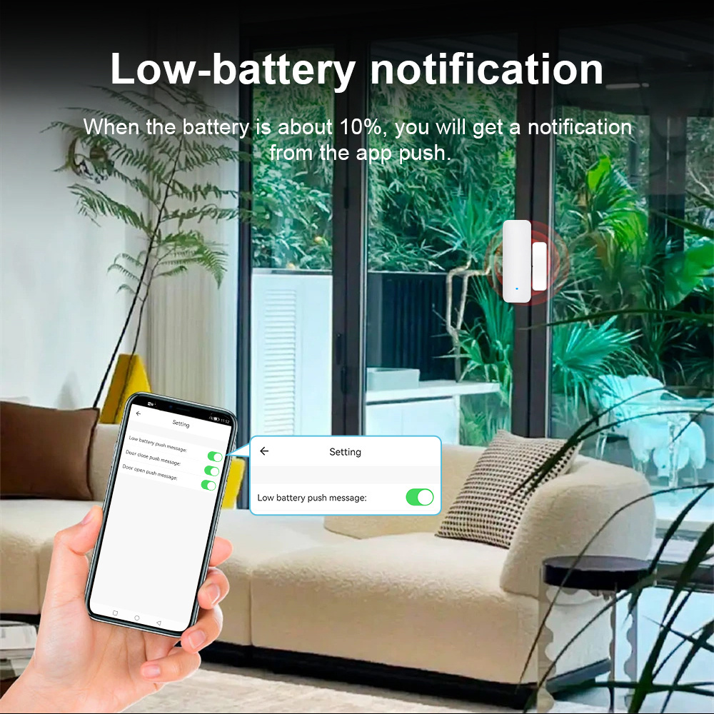 Simple 2.4G WI-FI window door Magnetic  sensor work with  Smart life APP and support Alexa google home