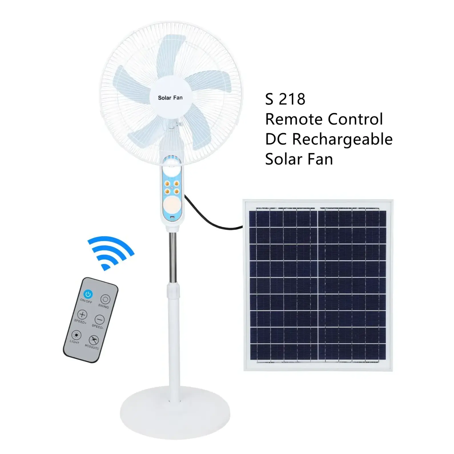 Solar Charging fan 16/18 inch ac/dc stand fan 12V rechargeable remote control and led light solar fan