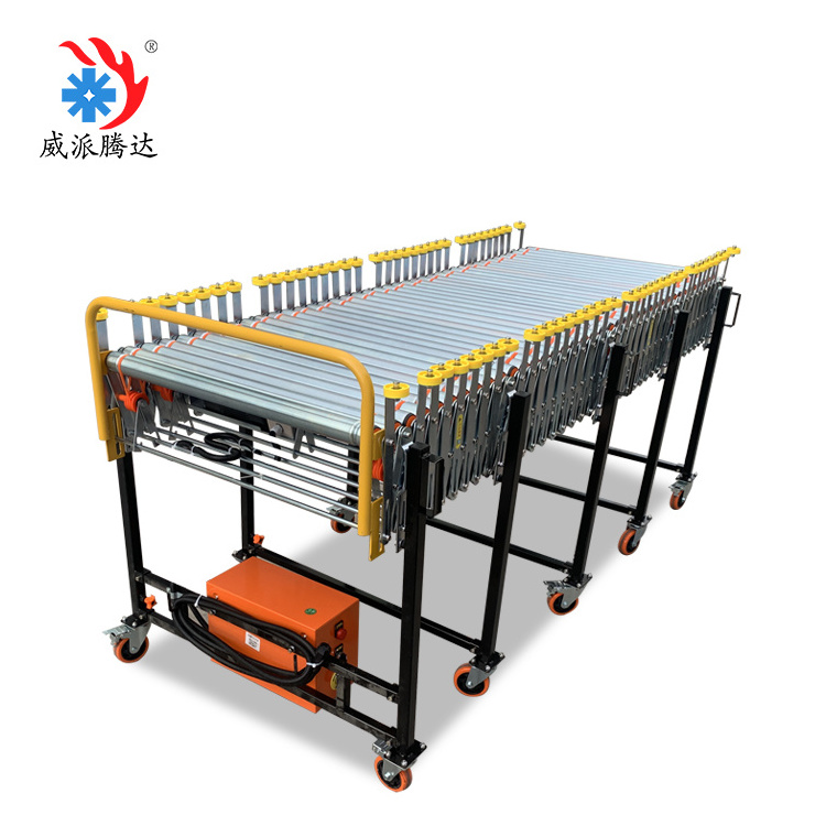 Flexible Power And Free Retractable Mobile Flexible Telescopic Length Roller Conveyor Stainless Steel Roller Machine