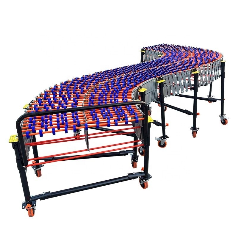 high quality gravity flexible roller conveyor with skate wheels in warehouse