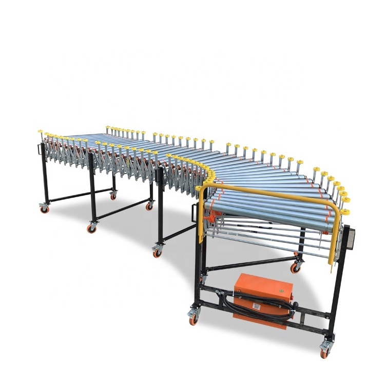 Flexible Power And Free Retractable Mobile Flexible Telescopic Length Roller Conveyor Stainless Steel Roller Machine