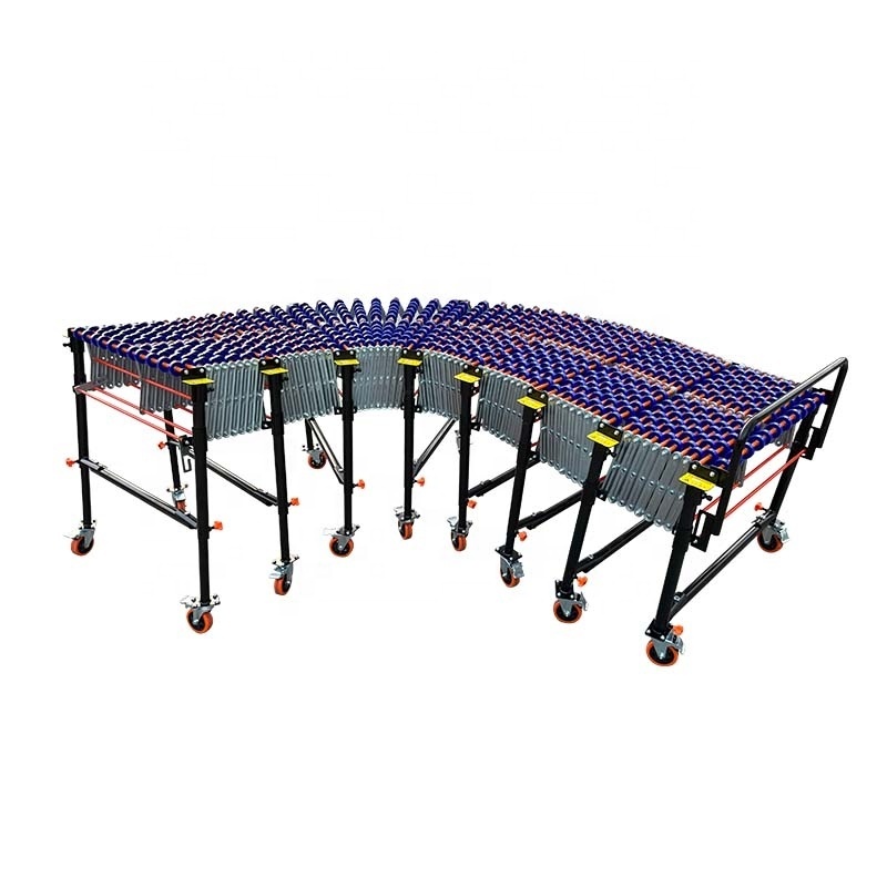 high quality gravity flexible roller conveyor with skate wheels in warehouse