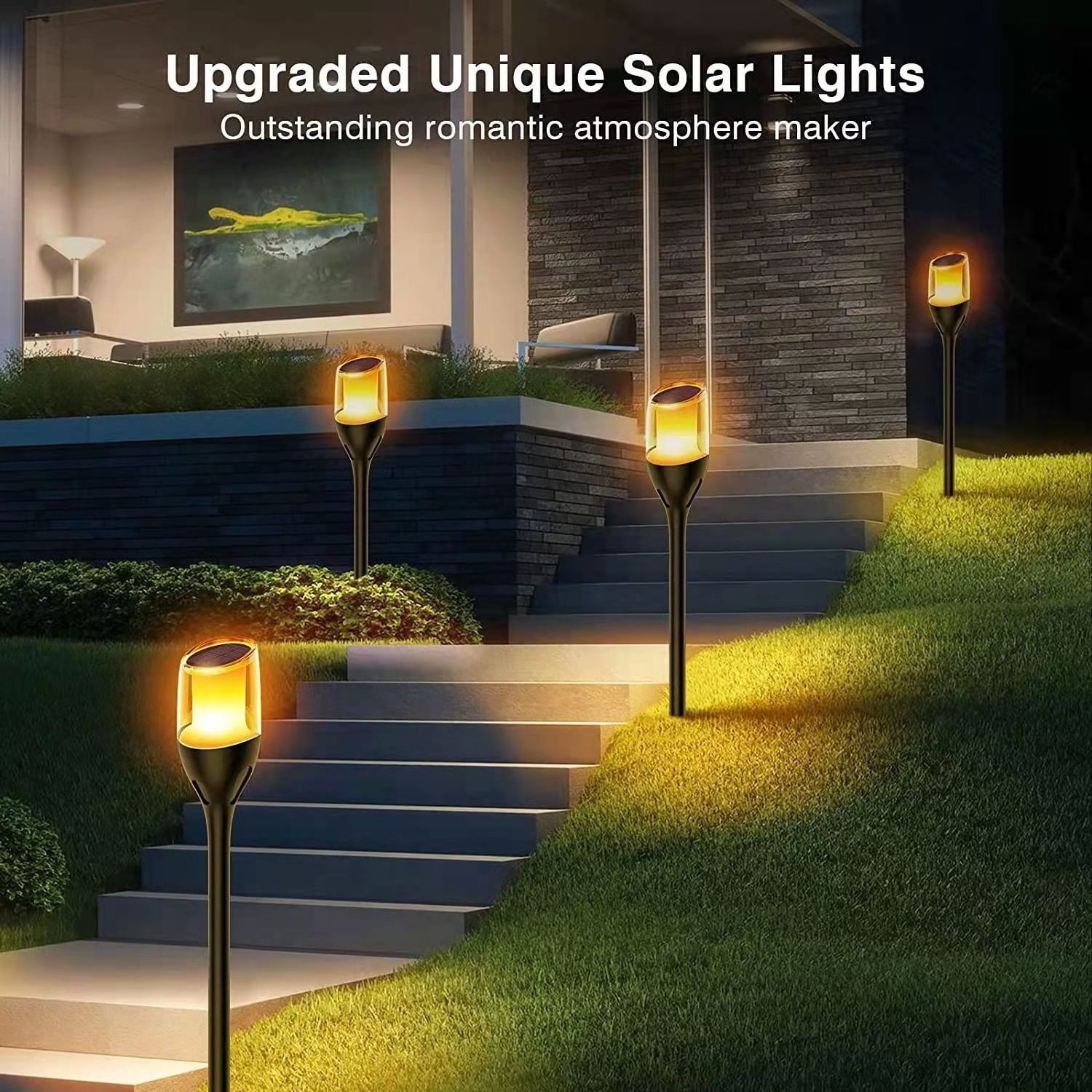 Led Solar Flame Flickering Garden Torch Night Lights