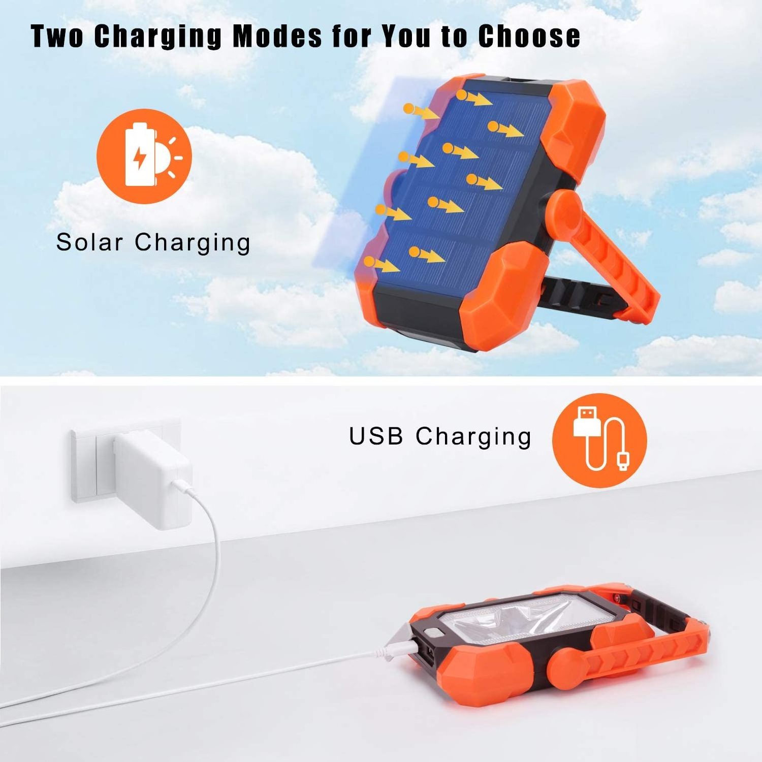 Solar USB rechargeable work light portable led camping emergency light