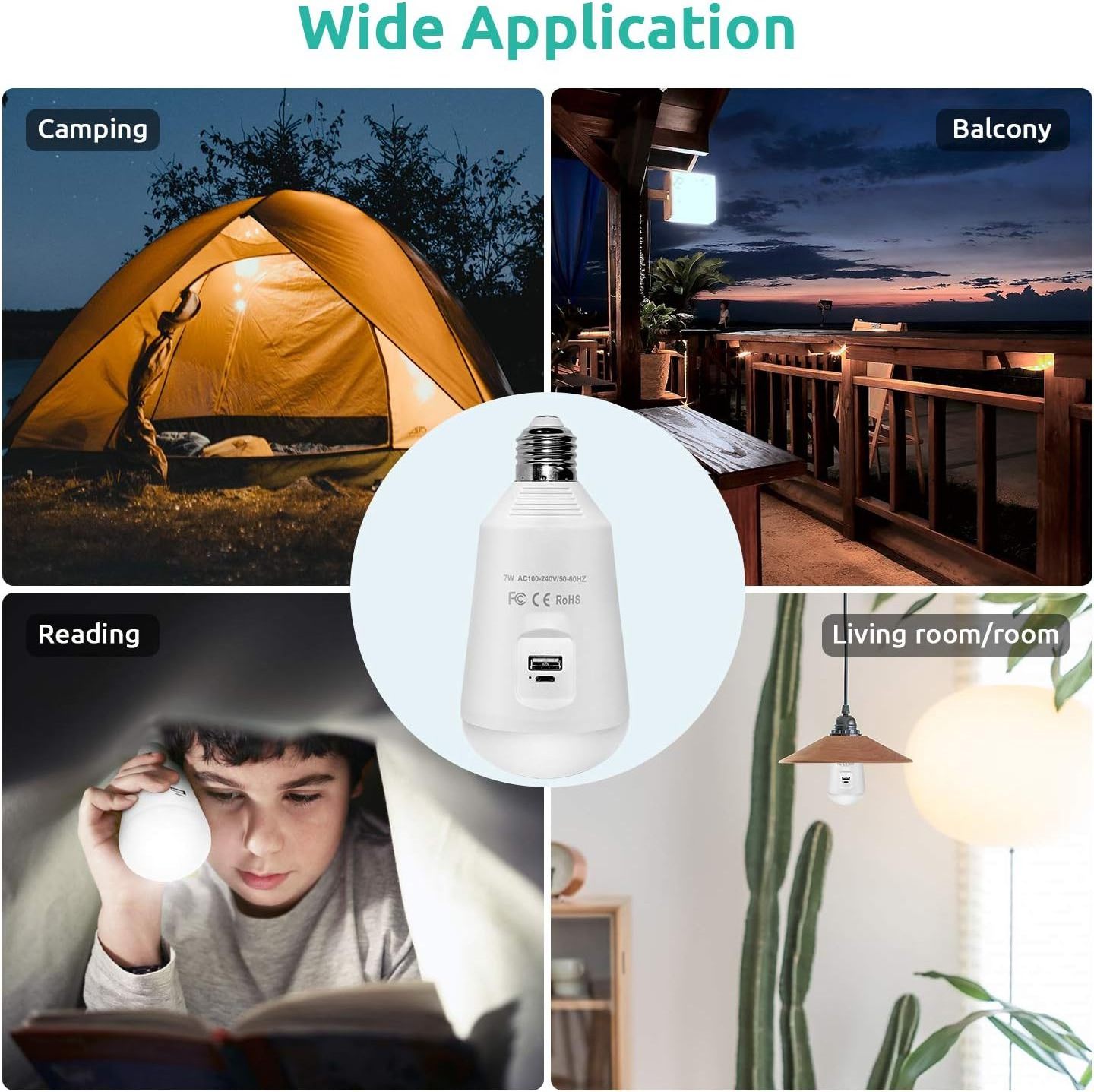 Solar Light Bulb Outdoor Rechargeable Solar Power System Light Power Bank Function E27 LED Rechargeable Bulb with Solar Panel