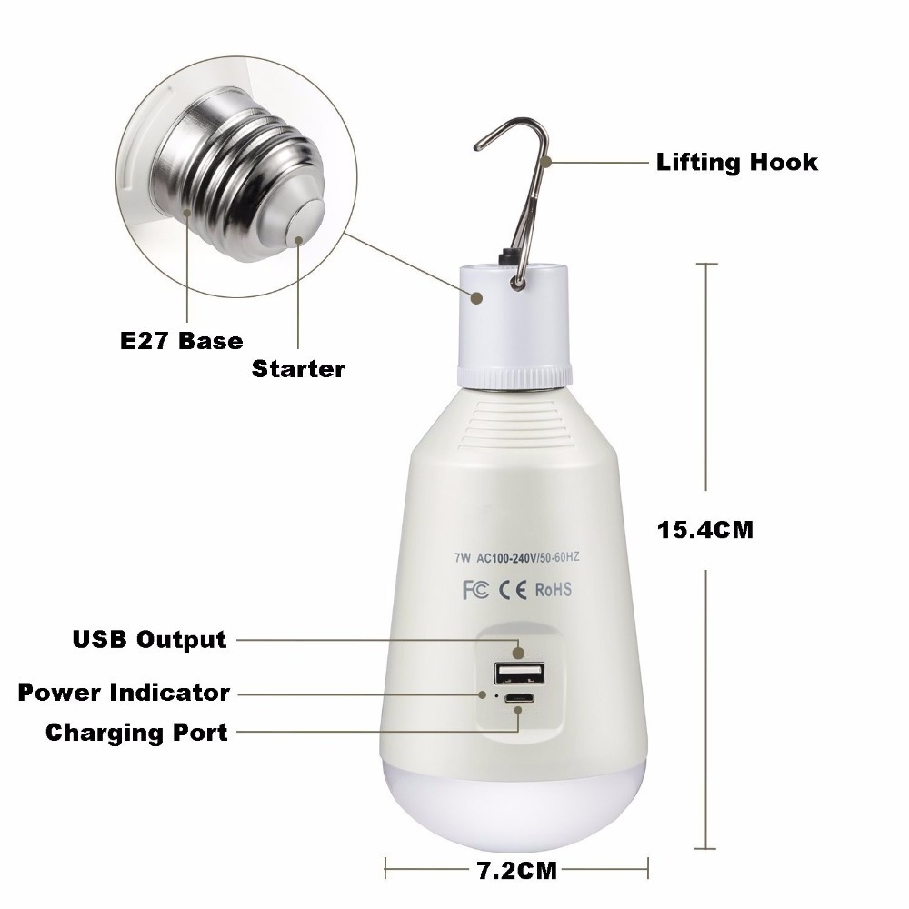 Solar panel charging 7W emergency light bulb smd led emergency light intelligent led emergency bulb