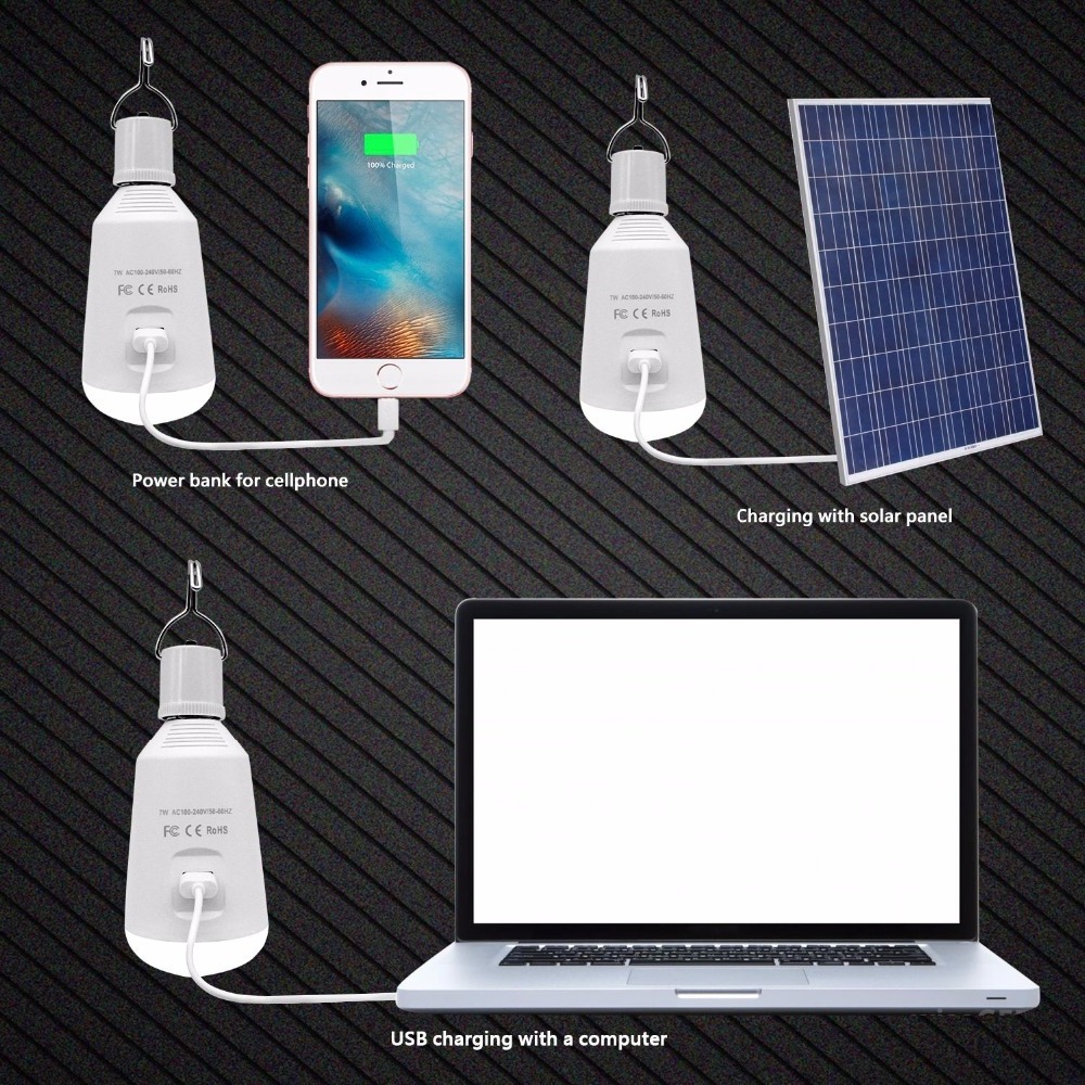 Solar rechargeable emergency 2600 mAh battery operated LED light bulb