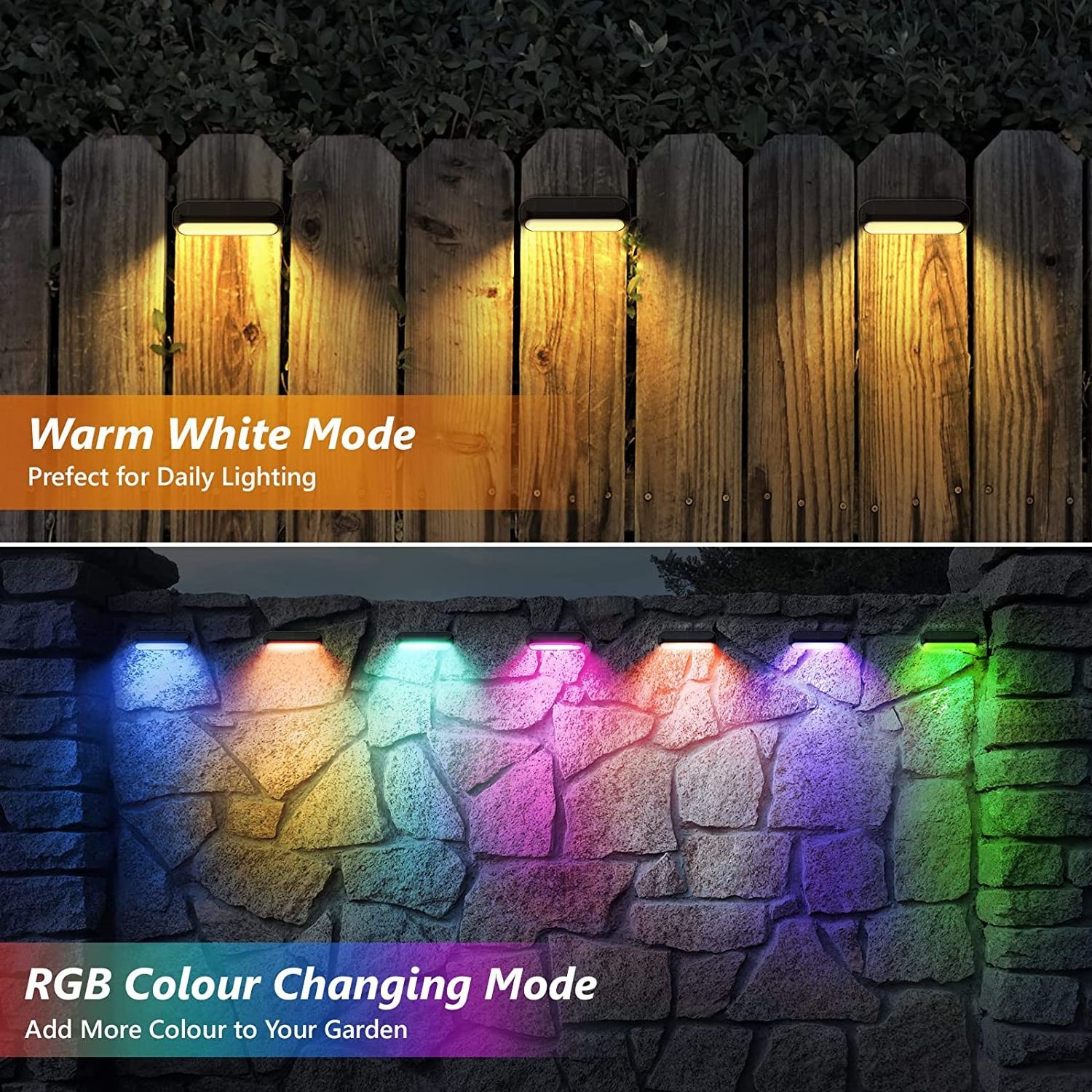 Solar Fence Lights 6 Packs Warm White and RGB Mode Solar Deck Light Waterproof Outdoor Garden Backyard Fence Decorative Light