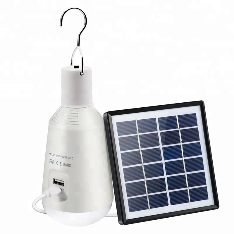 home solar power system light power bank function E27 LED rechargeable bulb with solar panel