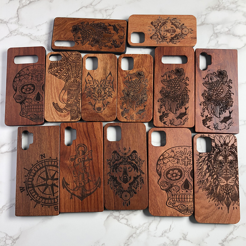 Custom Brand Name LOGO Real Solid Wood phone case For Iphone 11 12 13 14 15 pro max Laser Carving Rosewood Wooden Cover