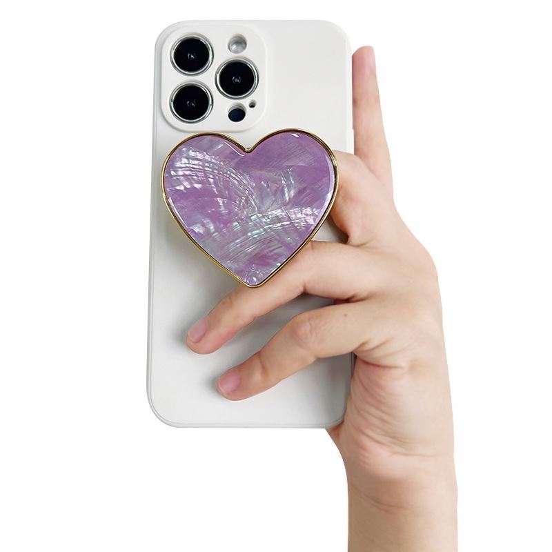 Luxury Heart-Shaped Shell Drop Glue Electroplated Transparent Mobile Phone Holder Heart-Shaped Shell Mobile Phone Grip