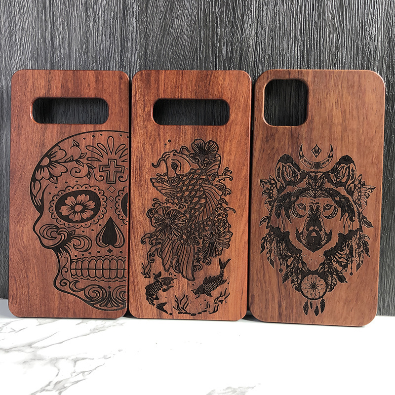 Custom Brand Name LOGO Real Solid Wood phone case For Iphone 11 12 13 14 15 pro max Laser Carving Rosewood Wooden Cover