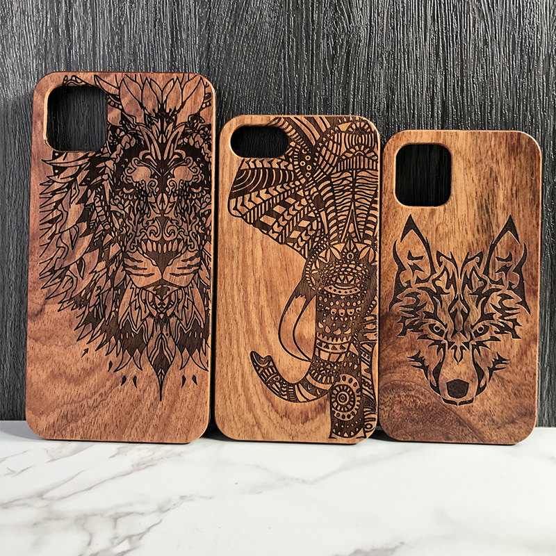 Custom Brand Name LOGO Real Solid Wood phone case For Iphone 11 12 13 14 15 pro max Laser Carving Rosewood Wooden Cover