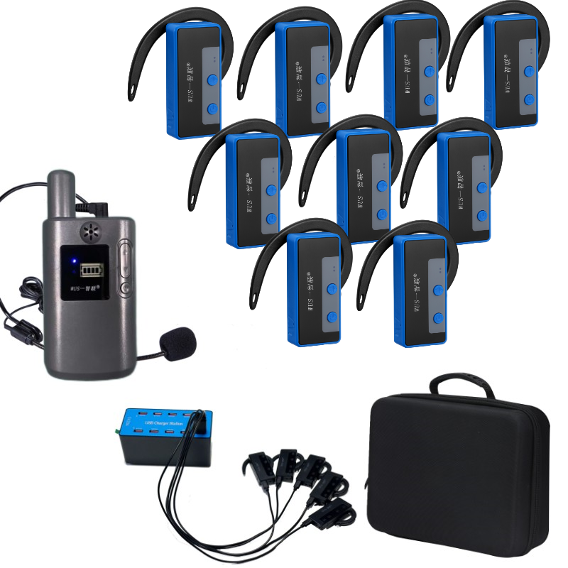 Long distance 200m wireless tour guide system walkie talkie, hanging neck type radio, 999 channels, 2.4GHz, Teaching Training