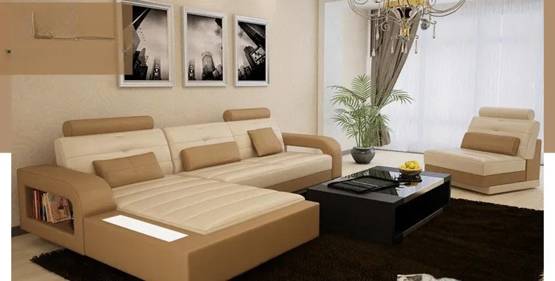 Customized luxury furniture l shaped corner couch korean style sofa set real leather living room modern sofa