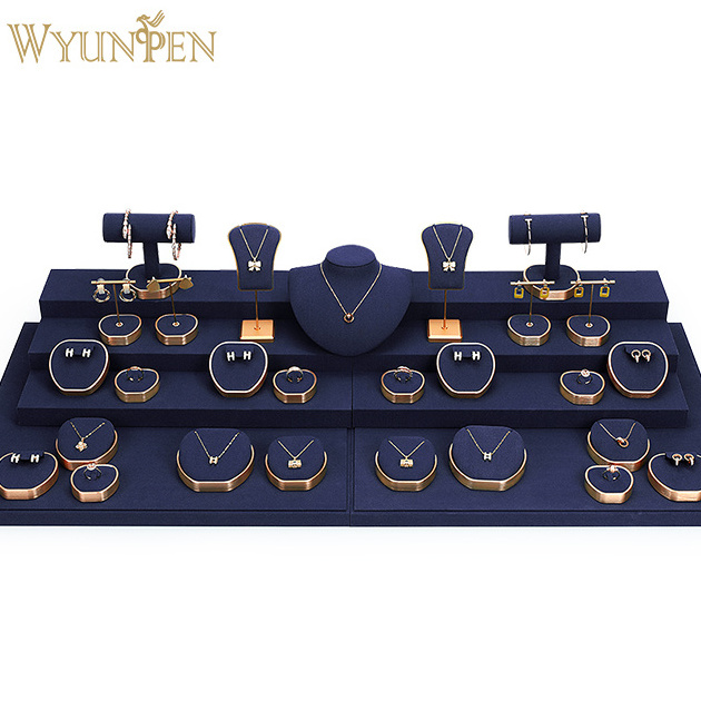 luxury necklace jewelry display metal stand blank jewelry tray exhibitors for jewelry expositores preto de luxo para joias