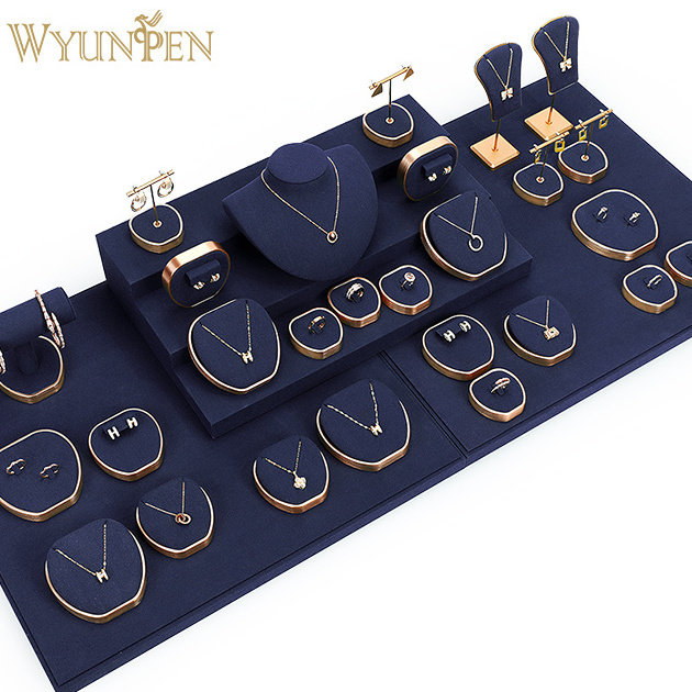 luxury necklace jewelry display metal stand blank jewelry tray exhibitors for jewelry expositores preto de luxo para joias