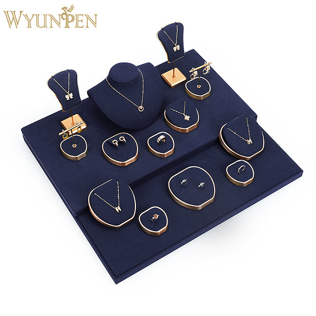 luxury necklace jewelry display metal stand blank jewelry tray exhibitors for jewelry expositores preto de luxo para joias