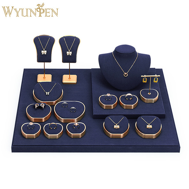 luxury necklace jewelry display metal stand blank jewelry tray exhibitors for jewelry expositores preto de luxo para joias