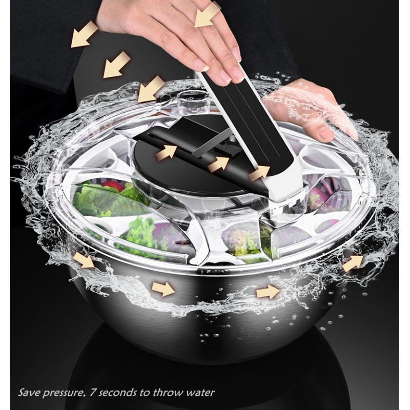 Pressure Rod Design For Washing Dehydration Stainless Steel Manual Dry Salad Spinner