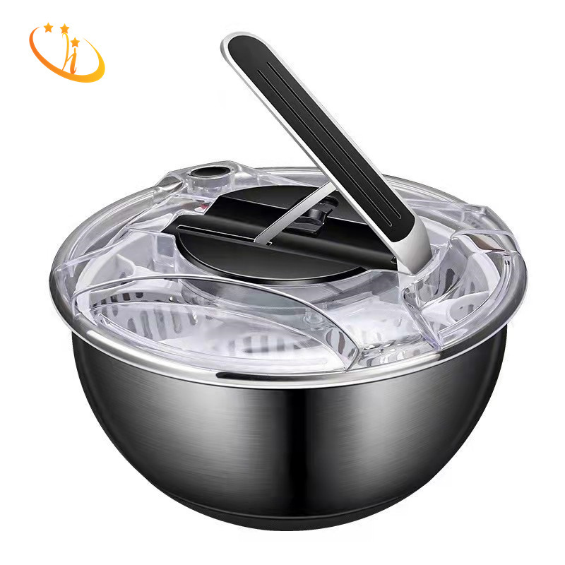 Pressure Rod Design For Washing Dehydration Stainless Steel Manual Dry Salad Spinner