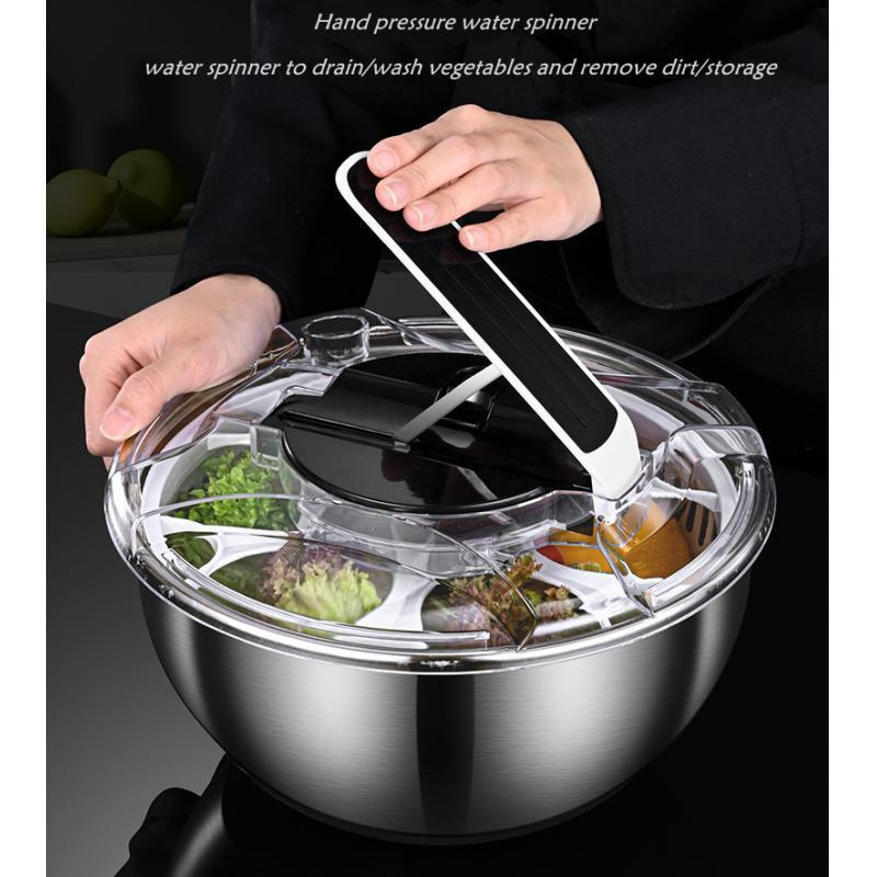 Pressure Rod Design For Washing Dehydration Stainless Steel Manual Dry Salad Spinner