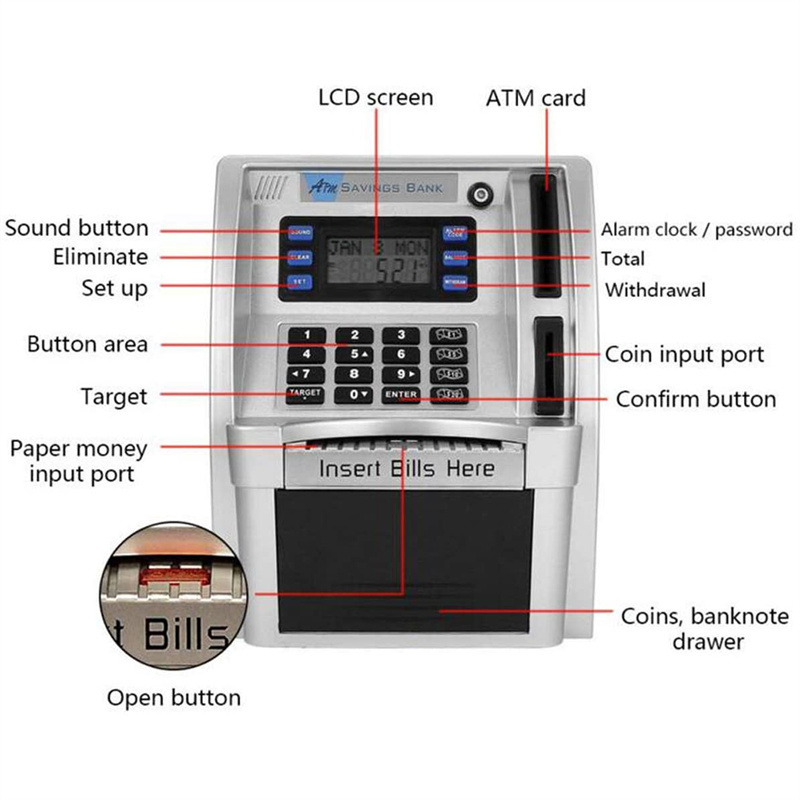 Money Safe Box, Multifunction Sublimation MINI Plastic Electronic ATM Savings Piggy Bank Machine//