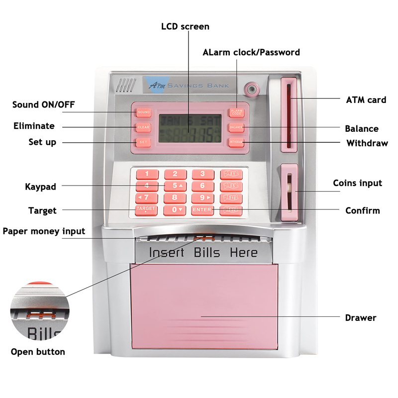 Money Safe Box, Multifunction Sublimation MINI Plastic Electronic ATM Savings Piggy Bank Machine//