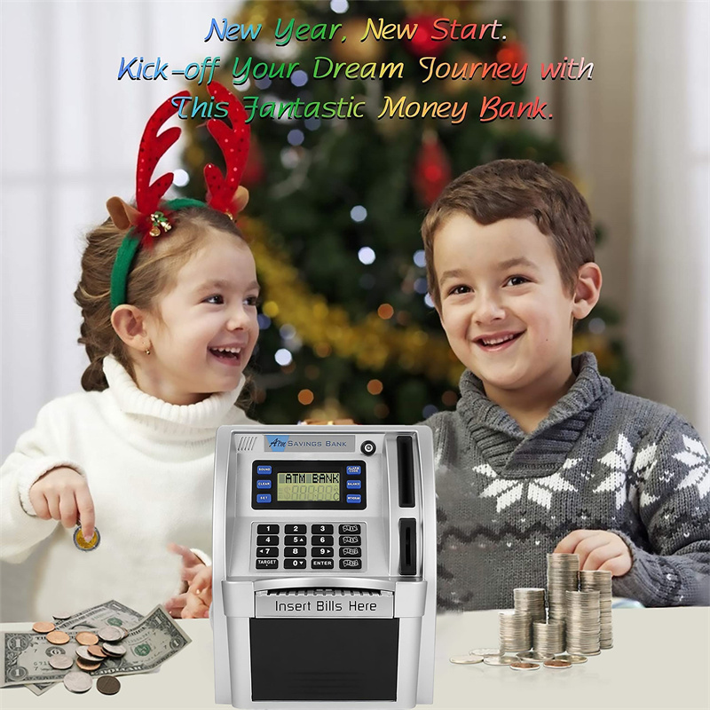 Electronic Safe Cash Box, Upgraded Money Boxes ATM Savings Piggy Money Bank For Kids//