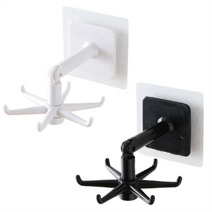 Sticky Kitchen Hook, With 6 Hook Folding Plastic Swivel Snap Adhesive Wall Hook//