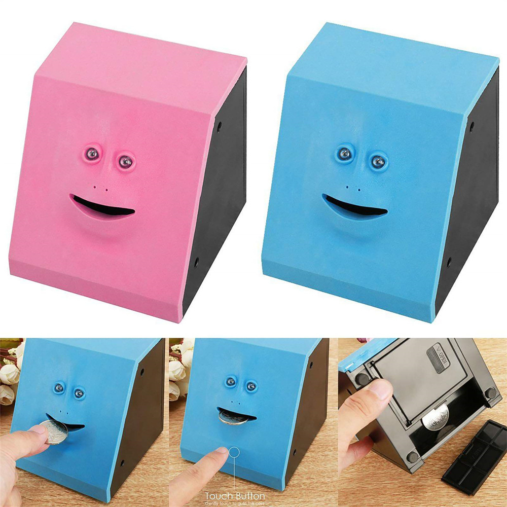 Coin Eating Savings Bank, Battery Operated Smile Face Bank Coin Money Box Piggy Banks//