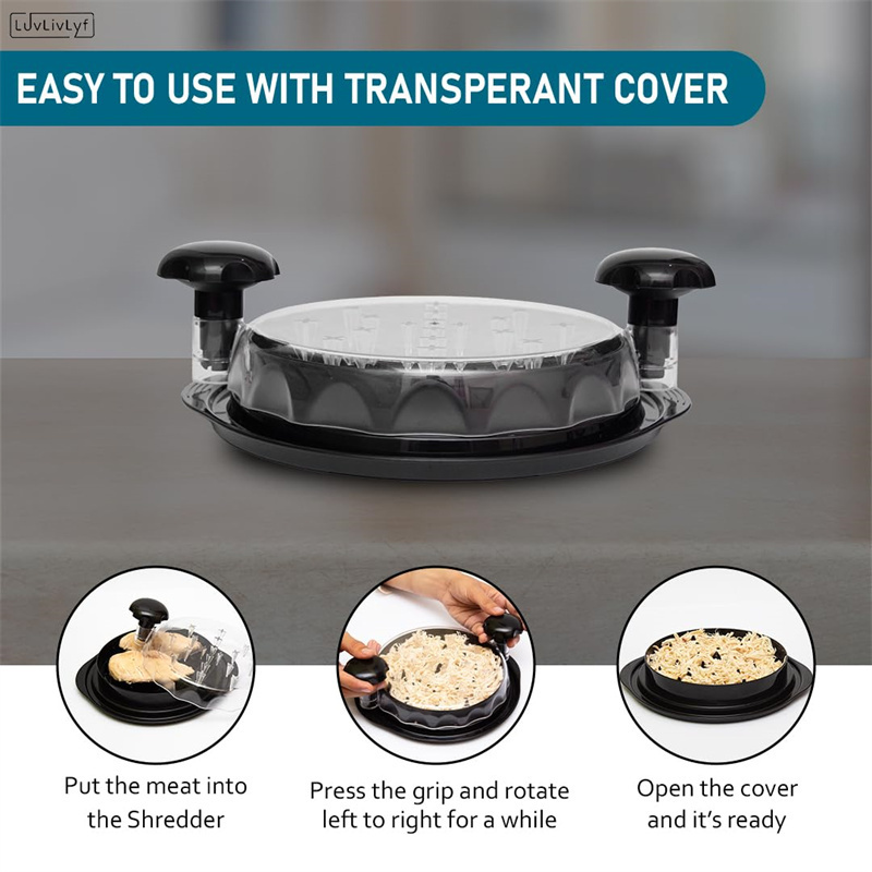 Non-skid Base Mat Transparent Lid Round Chicken Bowl Twist Chicken Shredder Machine