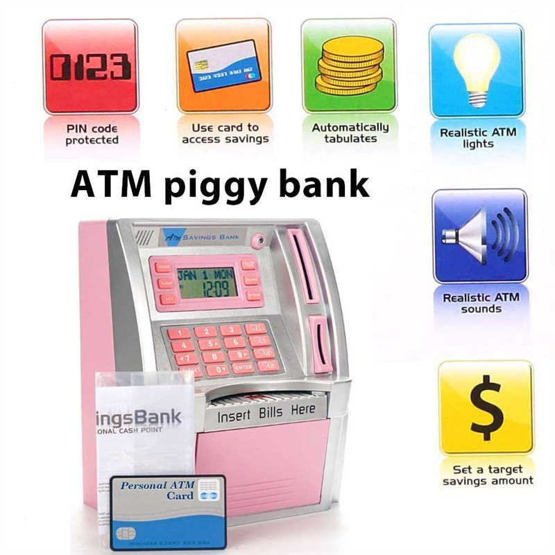 Money Safe Box, Multifunction Sublimation MINI Plastic Electronic ATM Savings Piggy Bank Machine//