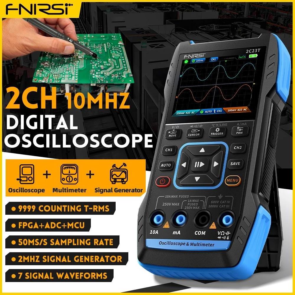 FNIRSI 2C23T 3 in 1 Multifunctional Machine, Dual channel 10Mhz Handle Digital Oscilloscope + Multimeter + Signal Generator