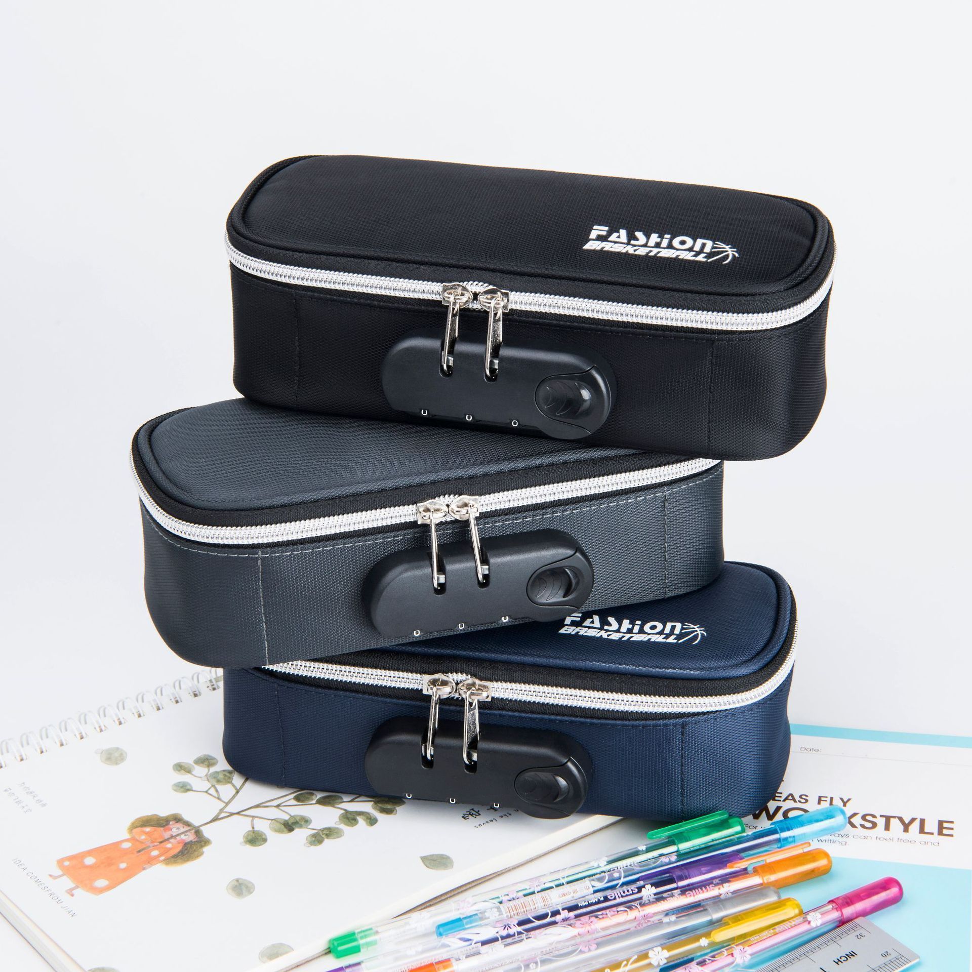 Multifunctional Men'S Handheld Pencil Case Password Lock Stationery Box Large Capacity Three-Layer Pencil Bag