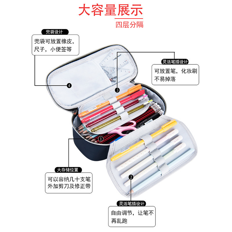 Multifunctional Men'S Handheld Pencil Case Password Lock Stationery Box Large Capacity Three-Layer Pencil Bag