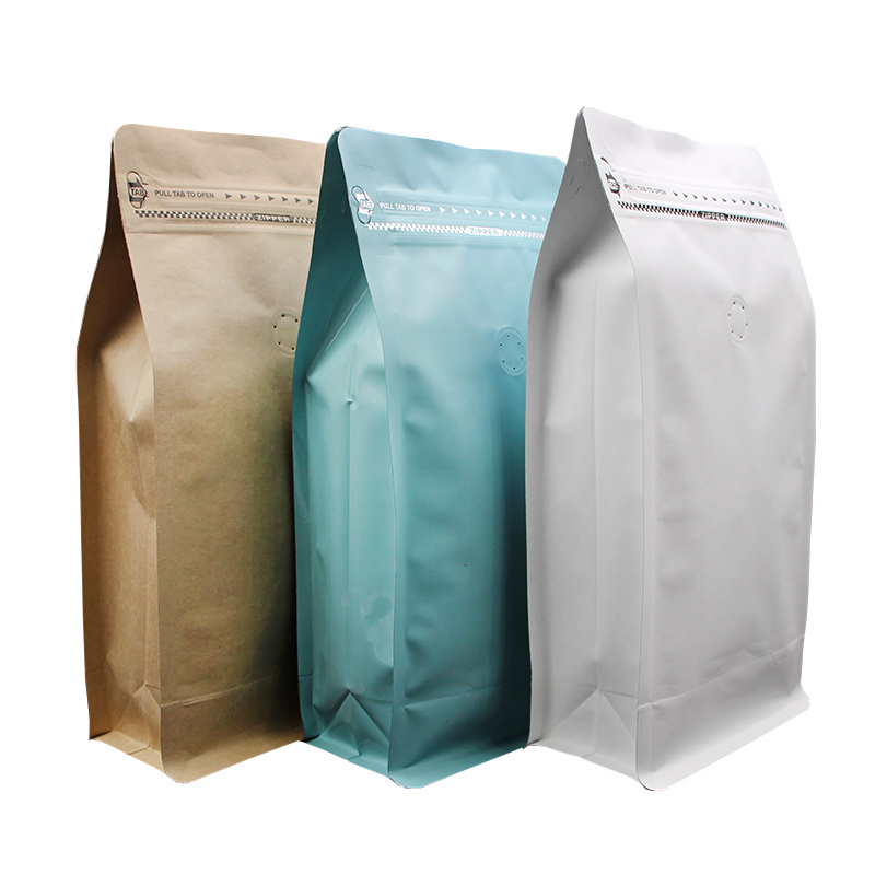 Biodegradable food grade quality coffee bag packaging pouch for food with valve kraft craft aluminum paper bag for coffee bags