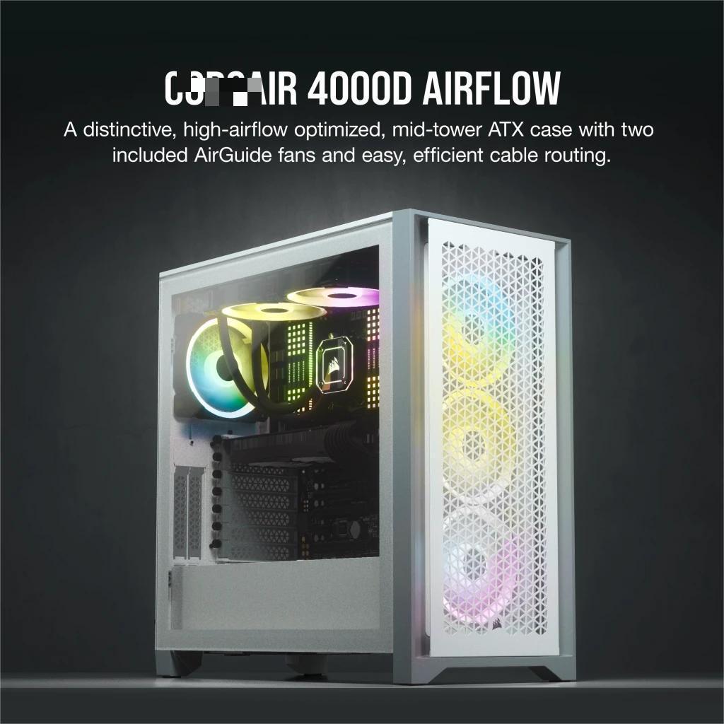 4000D AIRFLOW Tempered Glass Mid-Tower ATX Case  Black/White gaming case