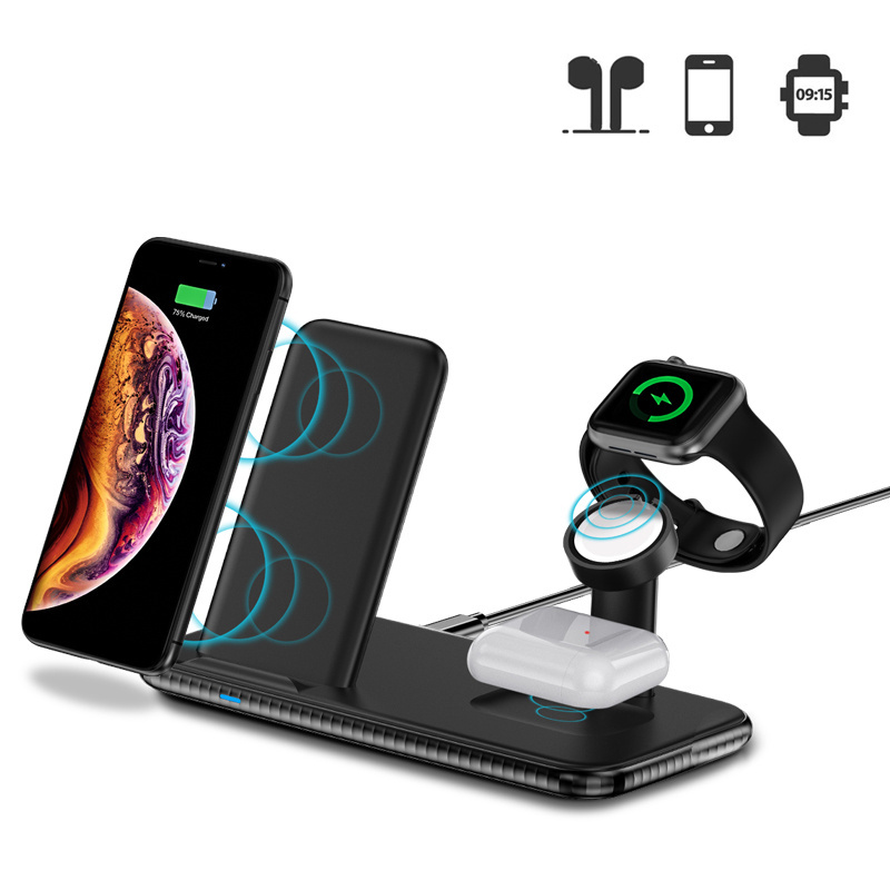 Portable Multifunction 15W Wireless Charger 3 In 1 Qi Phone Stand Fast Foldable Charging Wireless Station