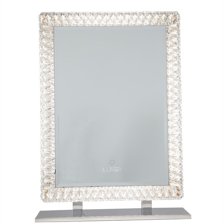 ILUMAY rectangle tabletop glass crushed diamond vanity mirror with 3 color lights