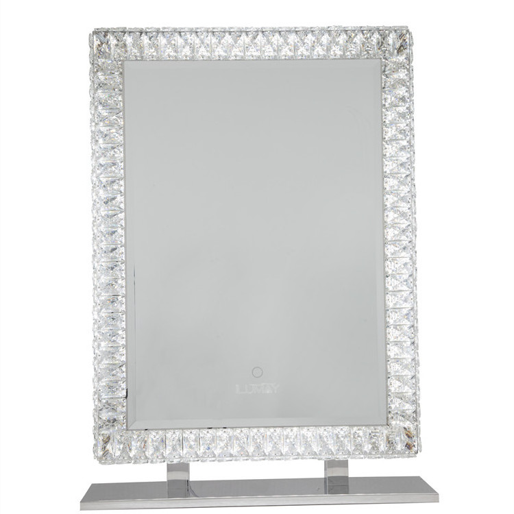 ILUMAY rectangle tabletop glass crushed diamond vanity mirror with 3 color lights