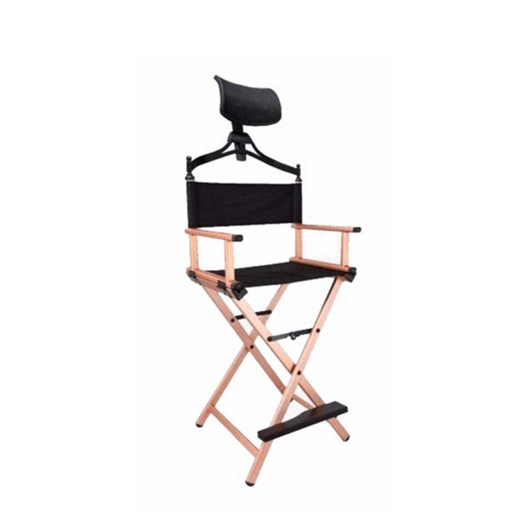 Professional Pink Portable Foldable Metal Studio Makeup Director Chair With Headrest